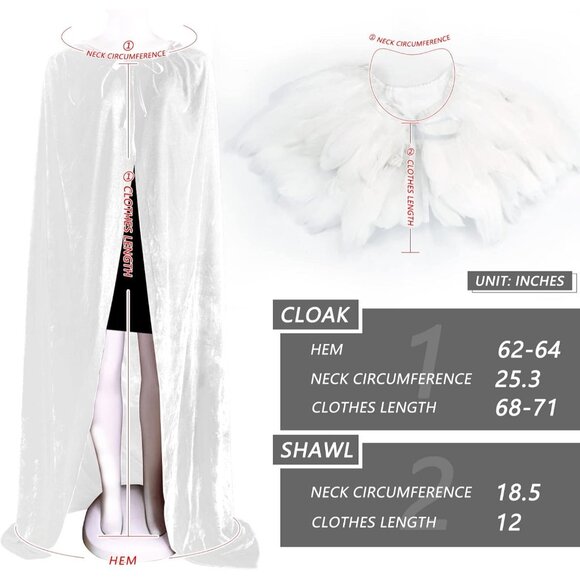 Women Classic Witch Costume and Natural Feather Cape Halloween Witchy Cloak - Picture 5 of 6